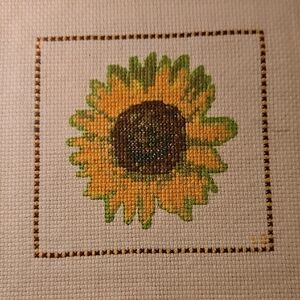 Handmade Sunflower Cross Stitch Square W/ Frame(11x9.5)